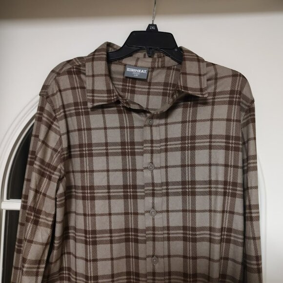 New 32 Degrees Heat Charcoal Plaid Long Sleeve Button Down Shirt Men's L - Picture 2 of 2